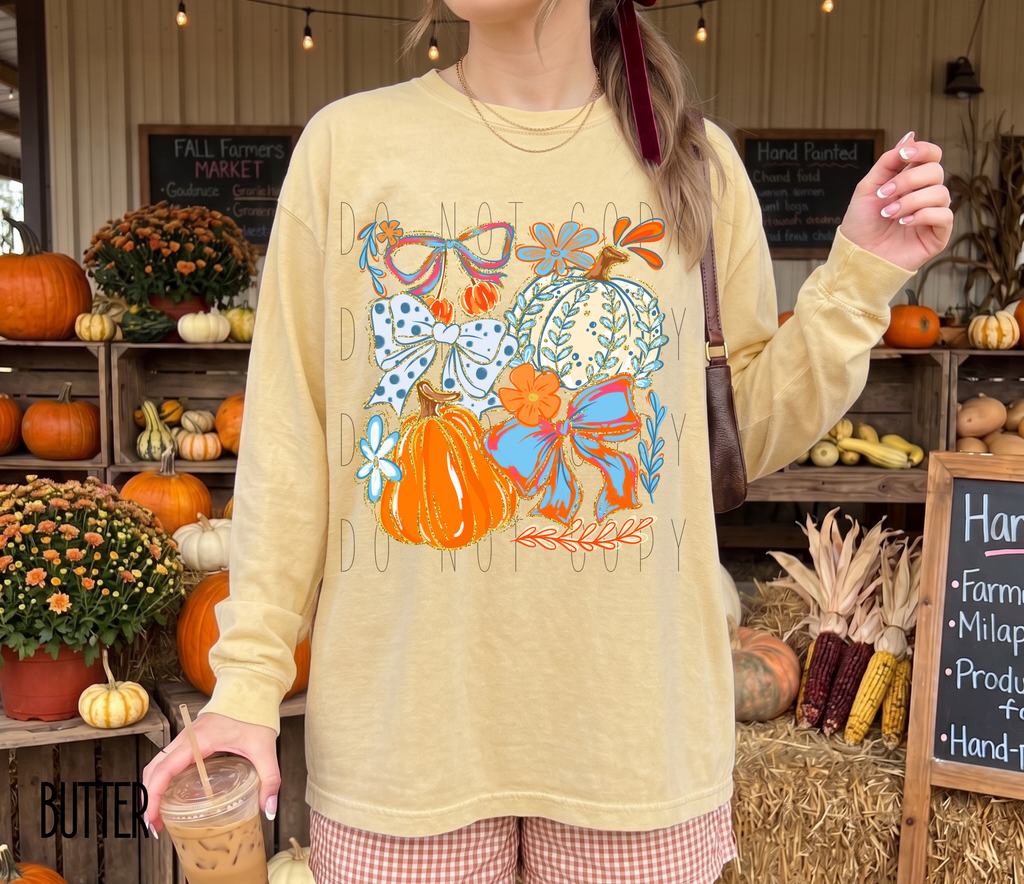 Comfort Colors Fall Blue Orange Vibes Long Sleeve Shirt