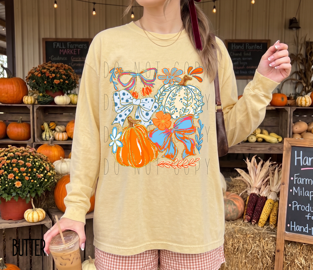 Comfort Colors Fall Blue Orange Vibes Long Sleeve Shirt