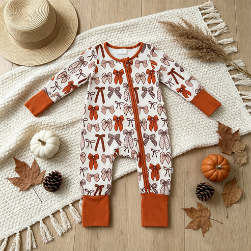 Fall Bows Paid Two Way Zipper Romper