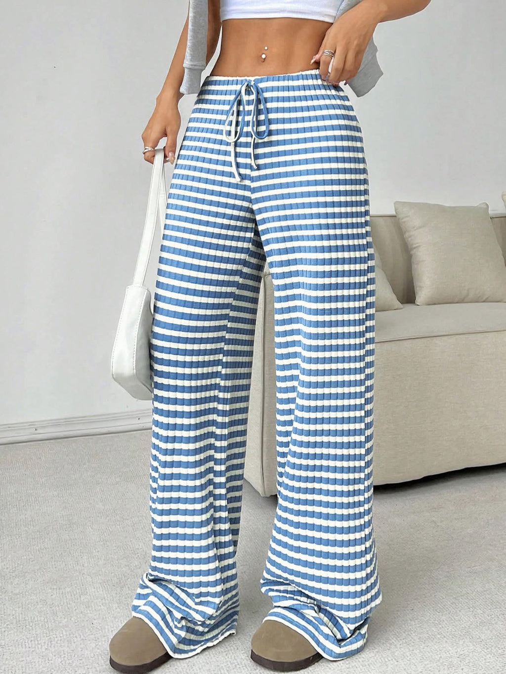 Women’s Striped Elastic Drawstring Pants {6 Options}