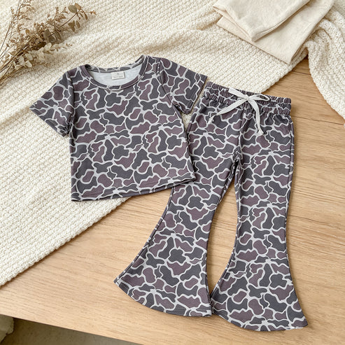 Short Sleeve Camo Top W/ Drawstring Bells