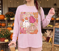 Comfort Colors Pink Ghost Pumpkin Long Sleeve Shirt