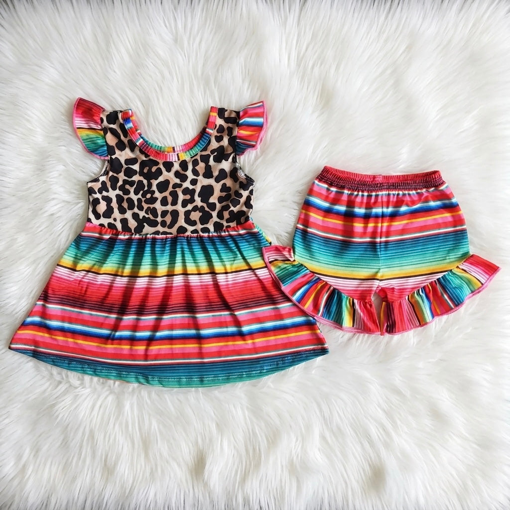 WS Leopard Serape Top W/ Serape Ruffle Shorts