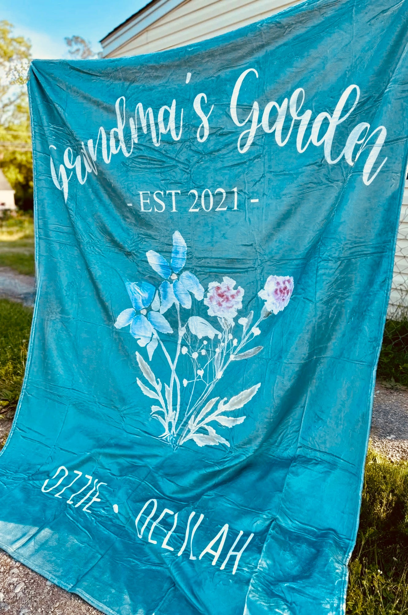 Personalized Birth Flower Garden Fleece Blanket
