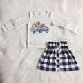 Farm Fresh Buffalo Plaid Truck White Top W/ Button Down Skirt
