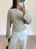 Women’s Striped Long Sleeve Top - Cream/Brown