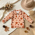 Long Sleeve Leaves Pumpkin Checked Fall Quarter Zip Jacket