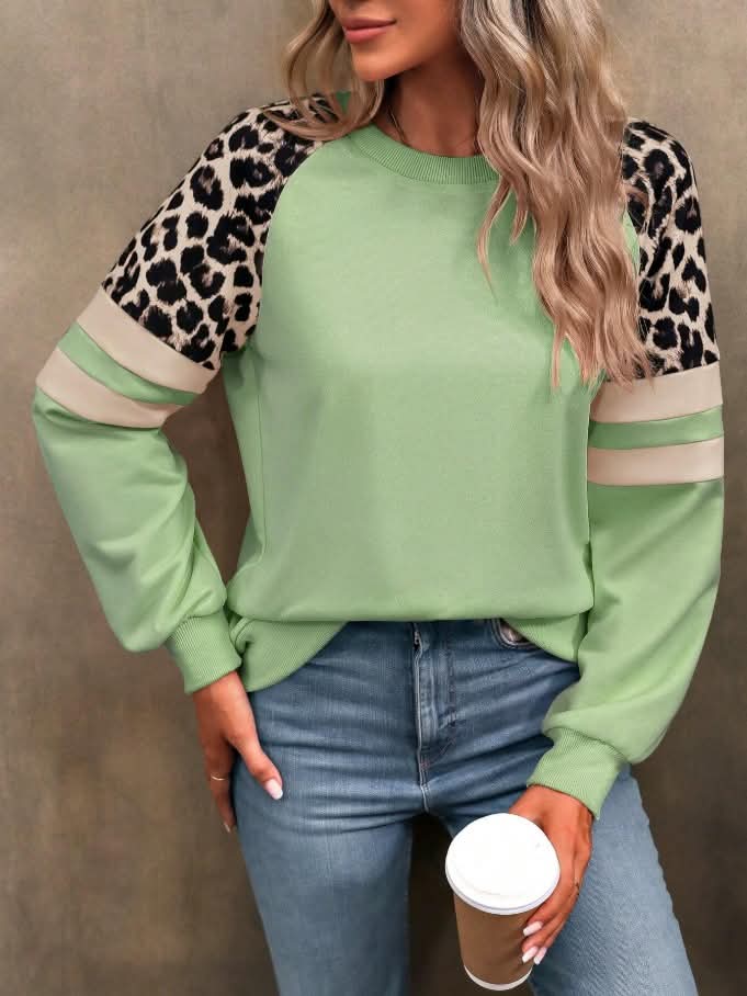 Women's Leopard Block Style Crewneck Sweatshirt