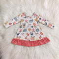 WS Fall Polka Dot Pumpkin Long Sleeve Rose Ruffle Dress
