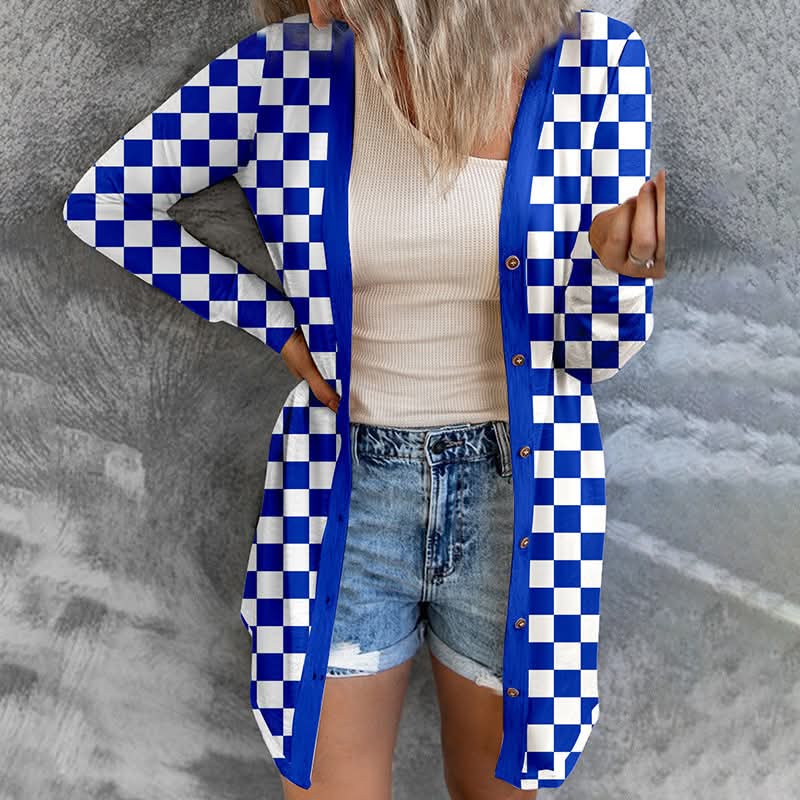 Women's Checkered Mid-Length Knit Cardigan {6 Options}