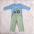 Green Gingham Tractor Blue Top W/ Pants