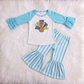 Blue Raglan Turkey Top W/ Striped Bells