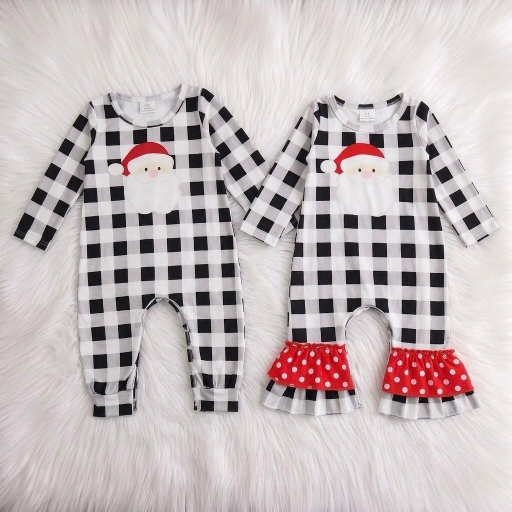 WS Santa Buffalo Plaid Romper {Sibling Set}