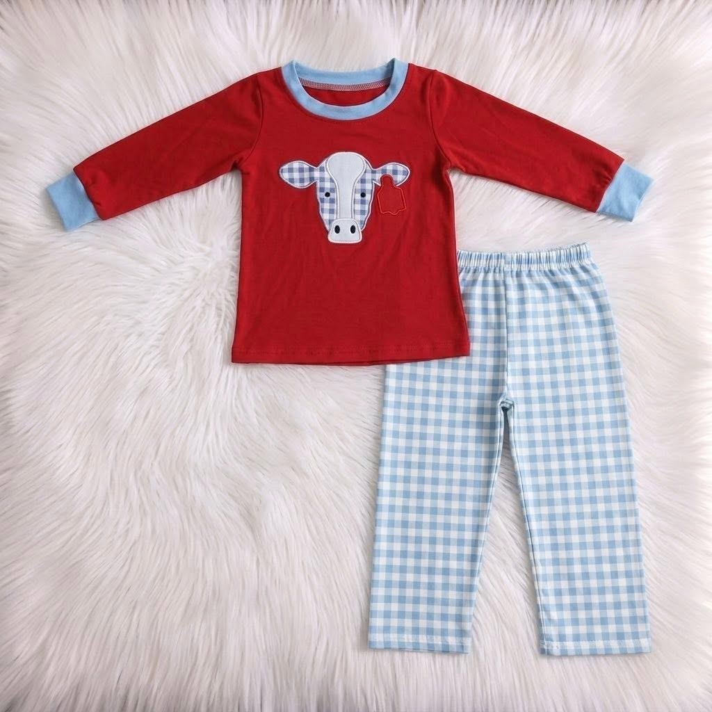 Gingham Cow Red Top W/ Pants
