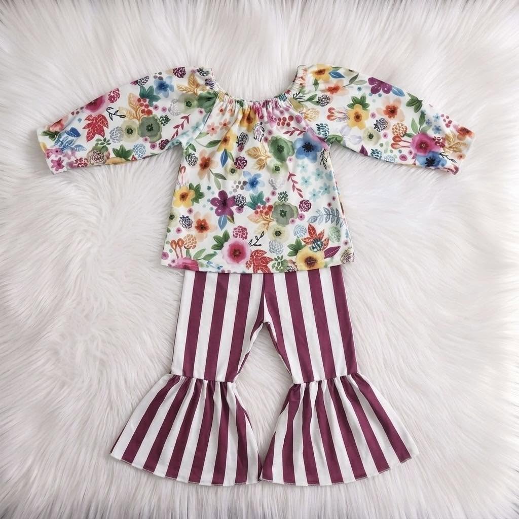 Floral Top W/ Maroon Striped Bells