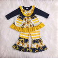 Navy Sunflower Polka Dot Top W/ Flares
