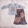 WS Fall For Jesus Grey Long Sleeve Top W/ Patchwork Floral Flares