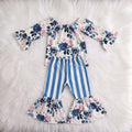 Blue Floral Top W/ Striped Floral Bottom Bells
