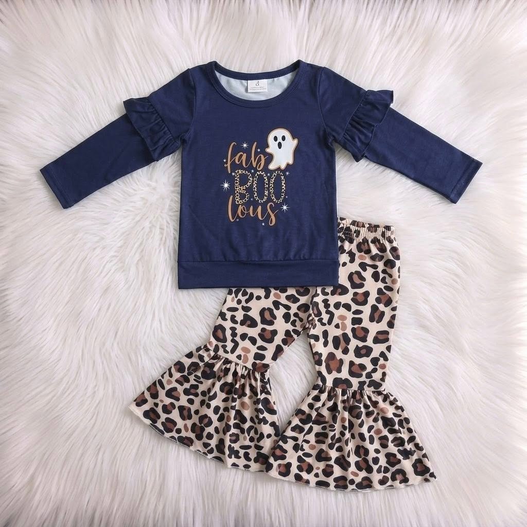 Fab Boo Lous Ghost Navy Top W/ Leopard Bells