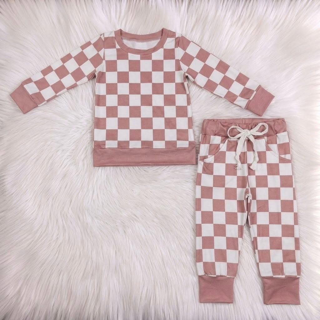 WS Mauve Checkered 2PC Lounge Set