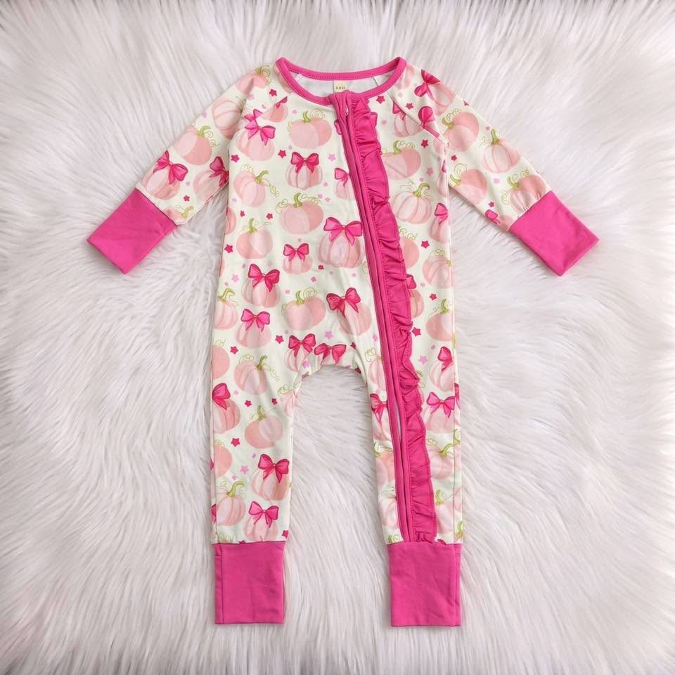 Pink Bow Pumpkin Ruffle Long Sleeve Zippie