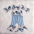 Blue Rose Floral Top W/ Blue Striped Bells