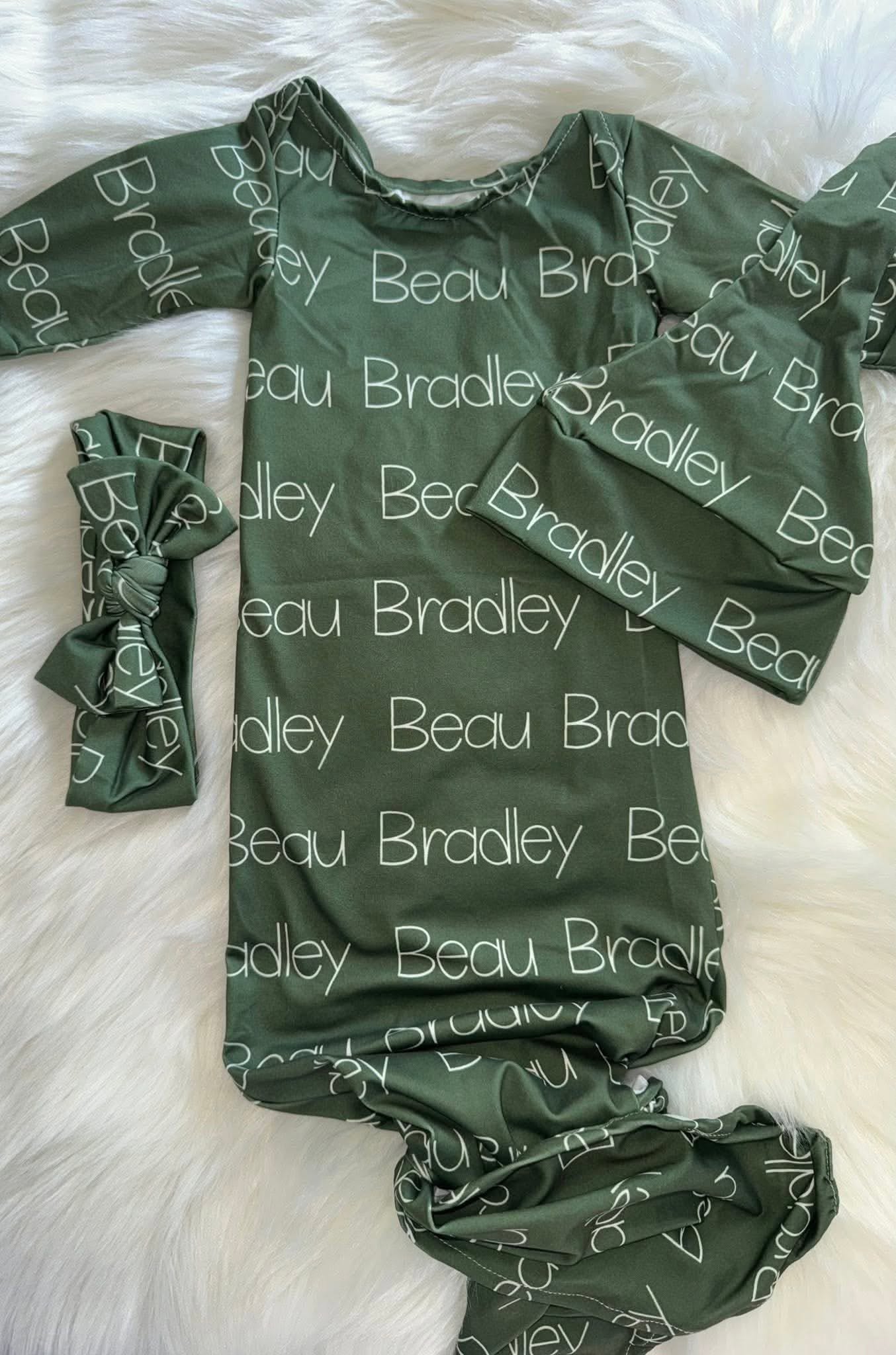 Personalized Name Infant Gown 3PC Set