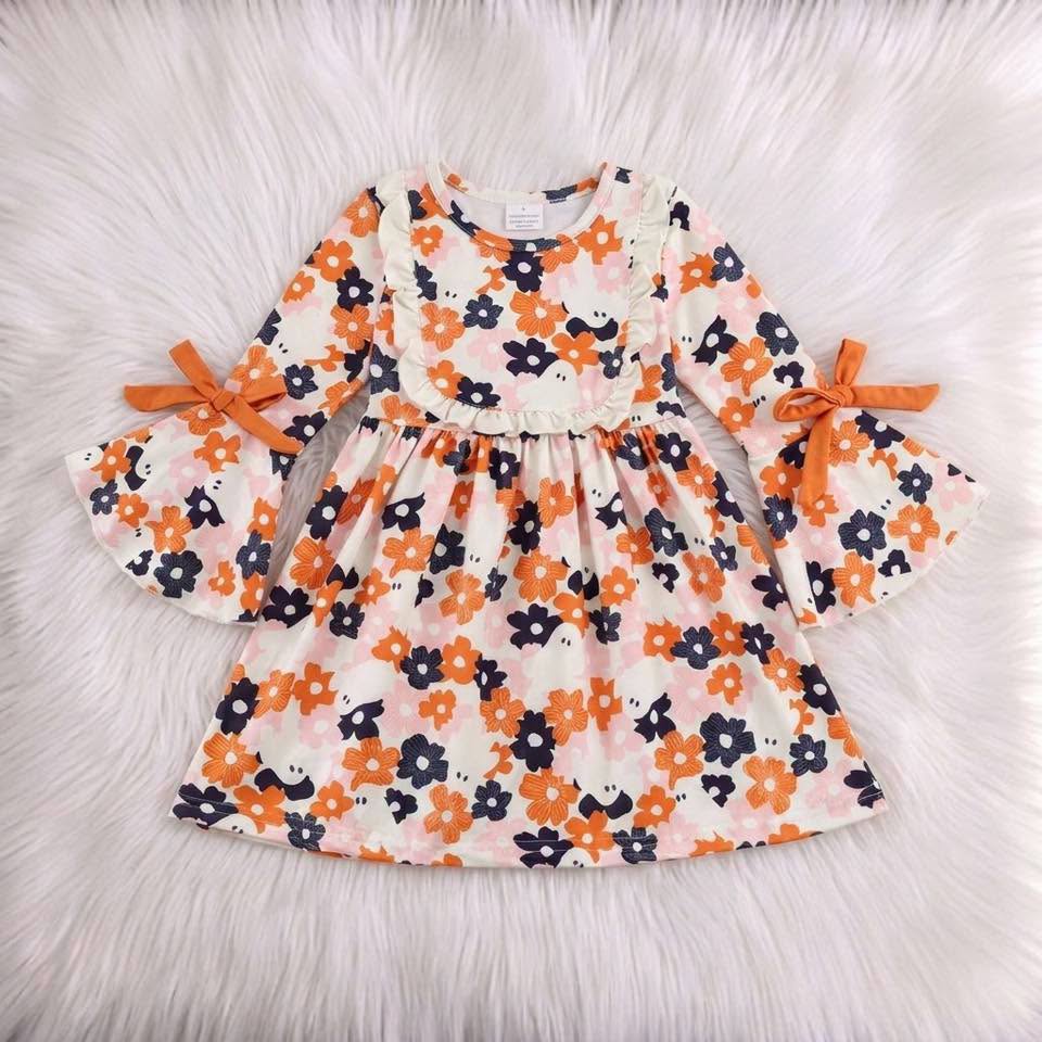 Orange + Black Floral Ghosts Dress