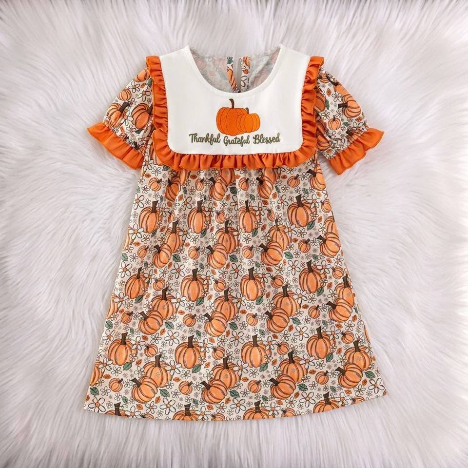 Thankful Grateful Blessed Embroidered Pumpkin Dress