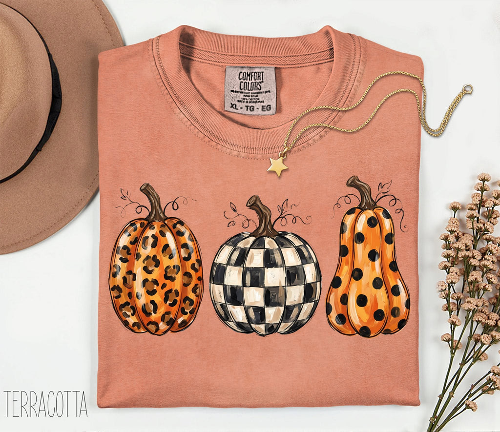 Comfort Colors Leopard Checkered Spotted Pumpkins Tee
