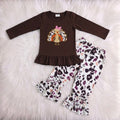 Leopard Girly Turkey Brown Top W/ Leopard Ruffle Leggings