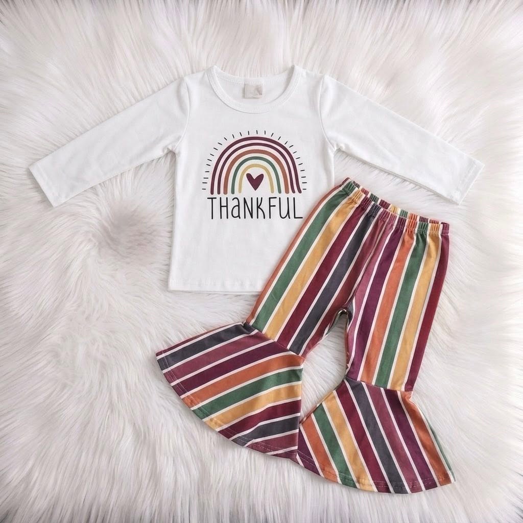 WS Fall Rainbow Thankful Top W/ Striped Bells