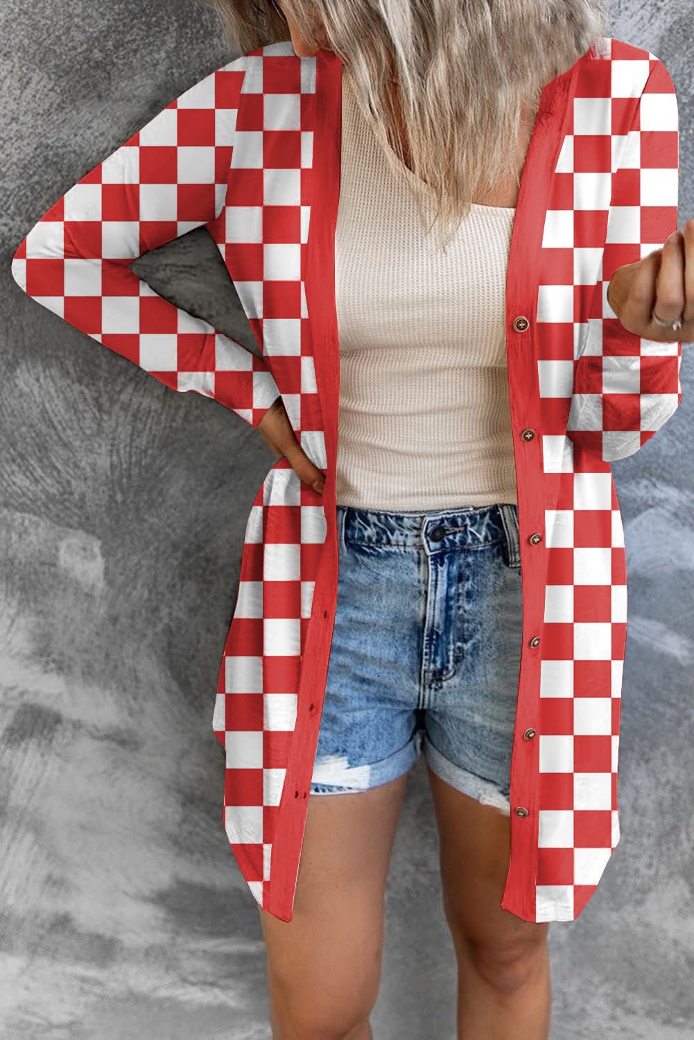Women's Checkered Mid-Length Knit Cardigan {6 Options}