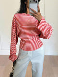Women’s Striped Long Sleeve Top - Red/Pink