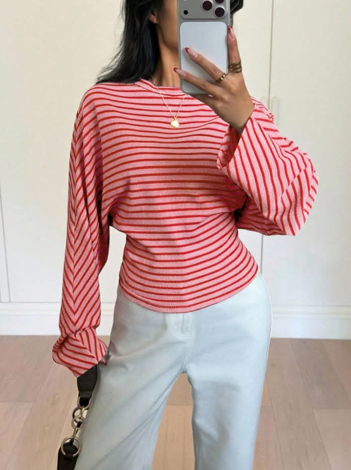 Women’s Striped Long Sleeve Top - Red/Pink