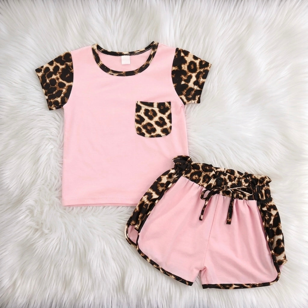 WS Pink Leopard Sleeve Top W/ Shorts
