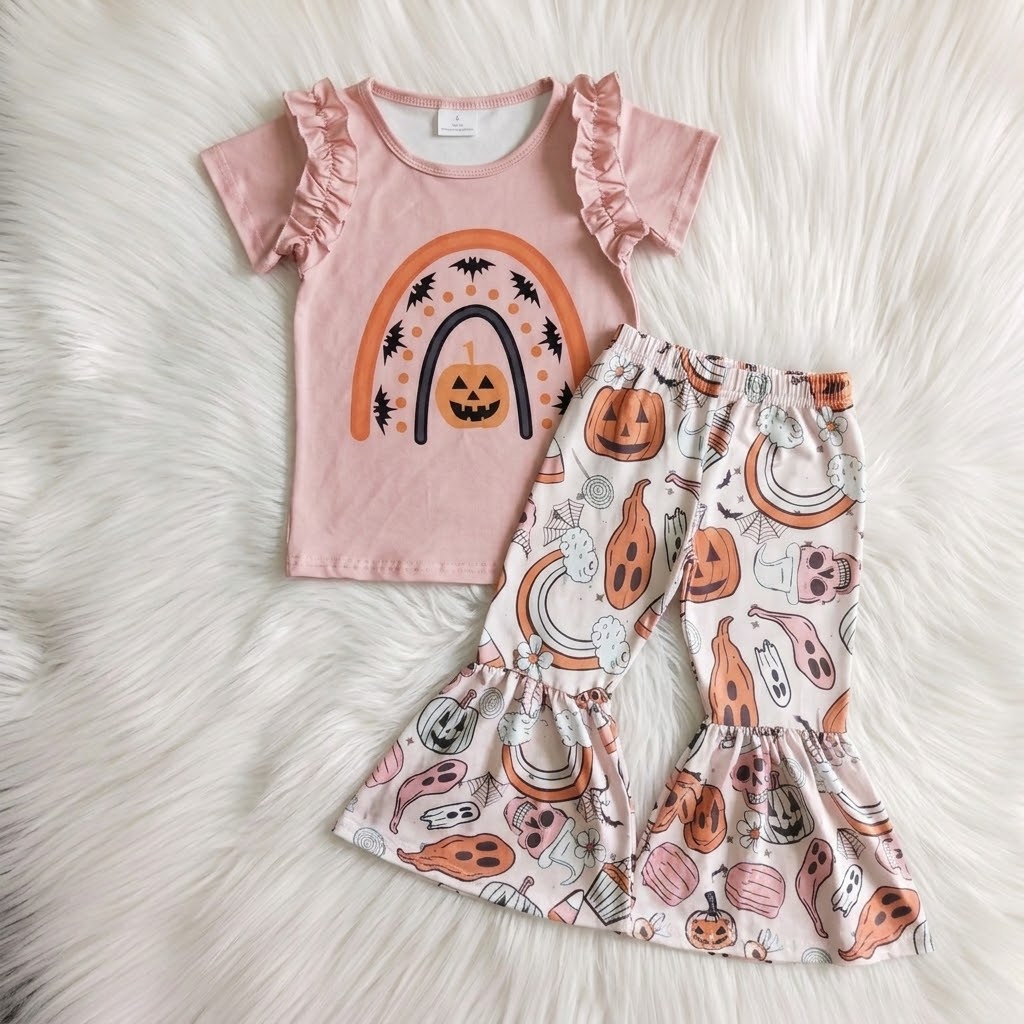 WS Pink Pumpkin Rainbow Top W/ Pumpkin Pink Bells