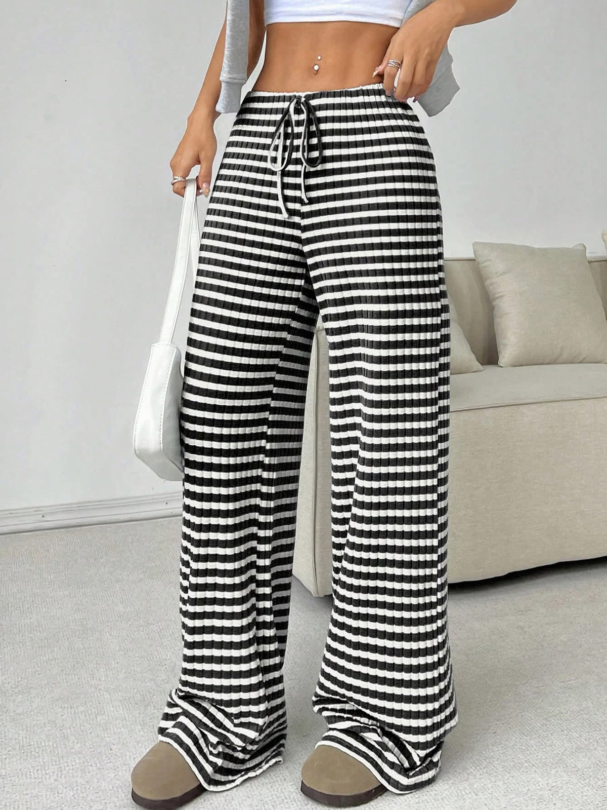 Women’s Striped Elastic Drawstring Pants {6 Options}