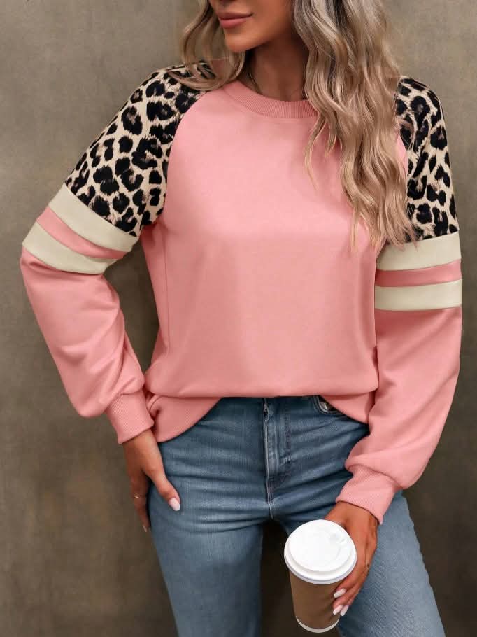 Women's Leopard Block Style Crewneck Sweatshirt