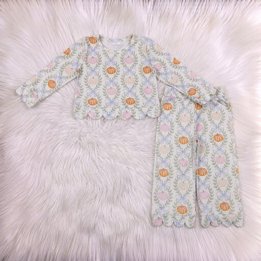 Colorful Pumpkin Long Sleeve Scalloped Edge 2PC Set