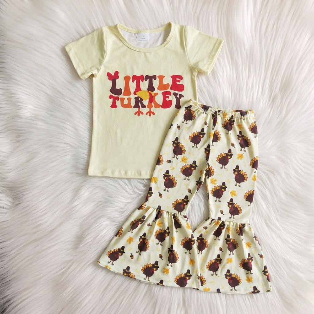 Cream Little Turkey Top W/ Turkey Bells