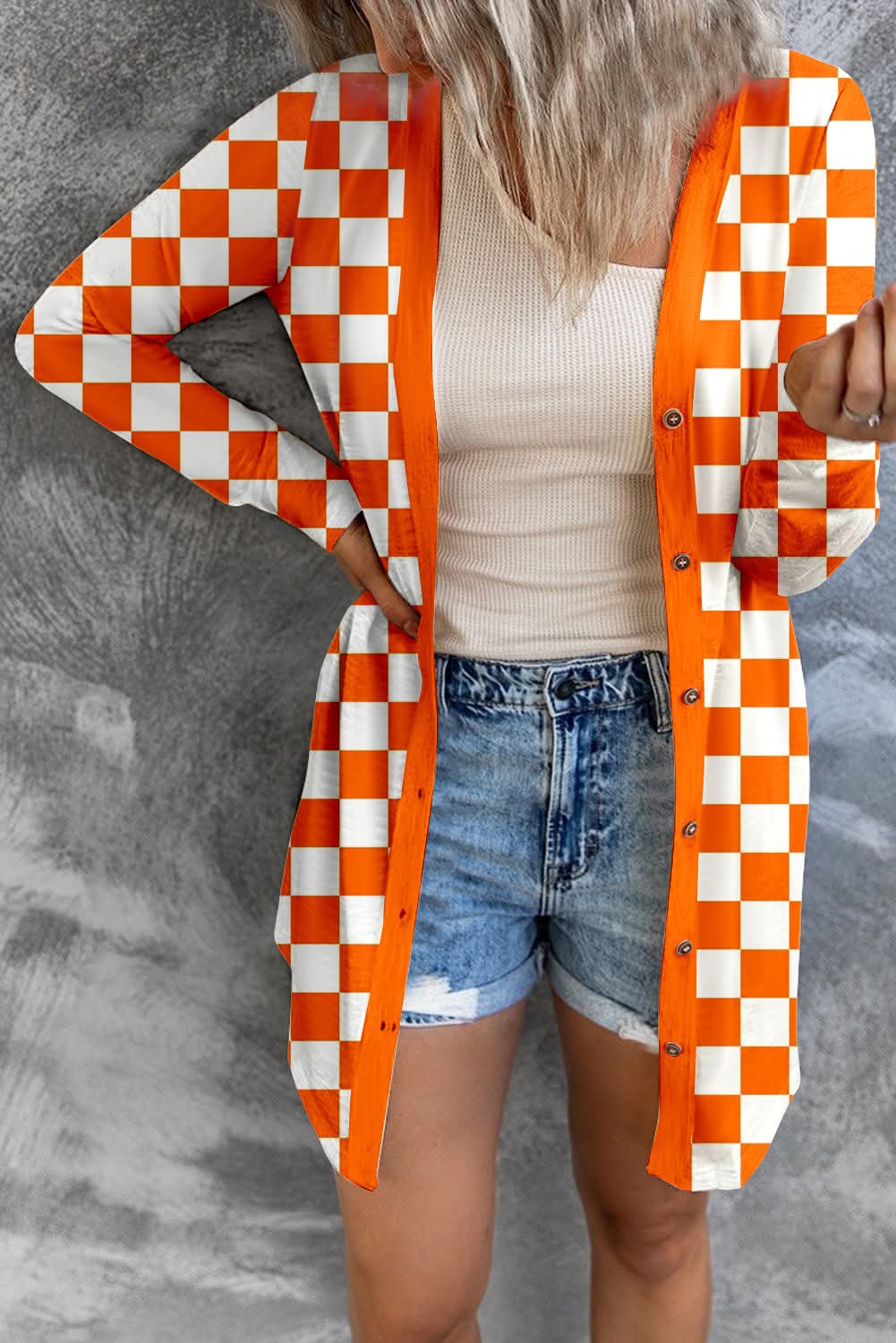 Women's Checkered Mid-Length Knit Cardigan {6 Options}