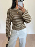 Women’s Striped Long Sleeve Top - Brown/Cream