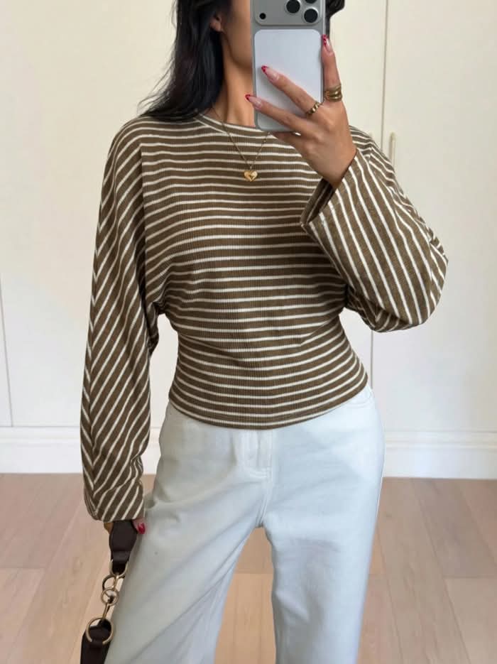 Women’s Striped Long Sleeve Top - Brown/Cream