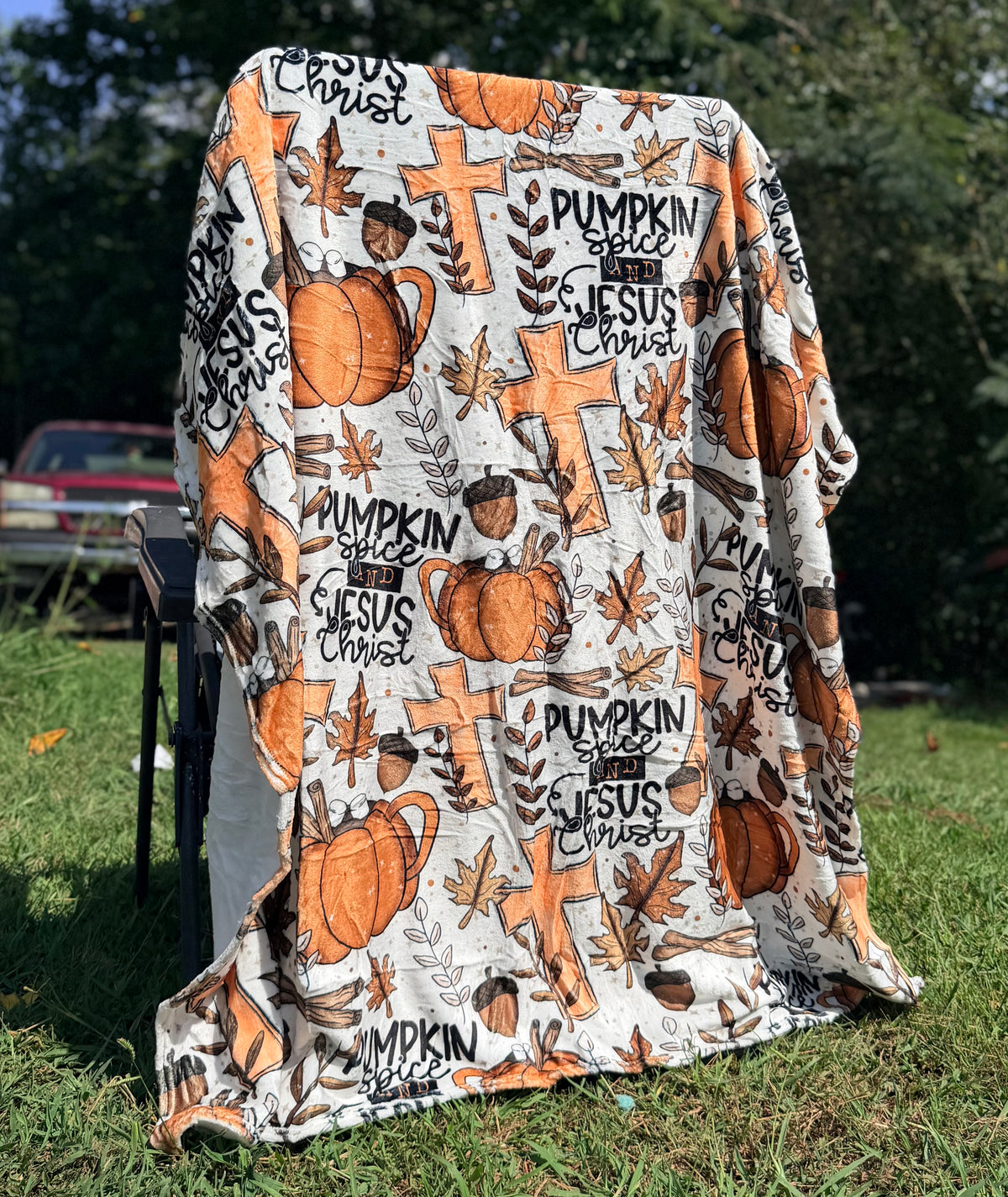 Pumpkin Spice And Jesus Christ Fall Fleece Blanket