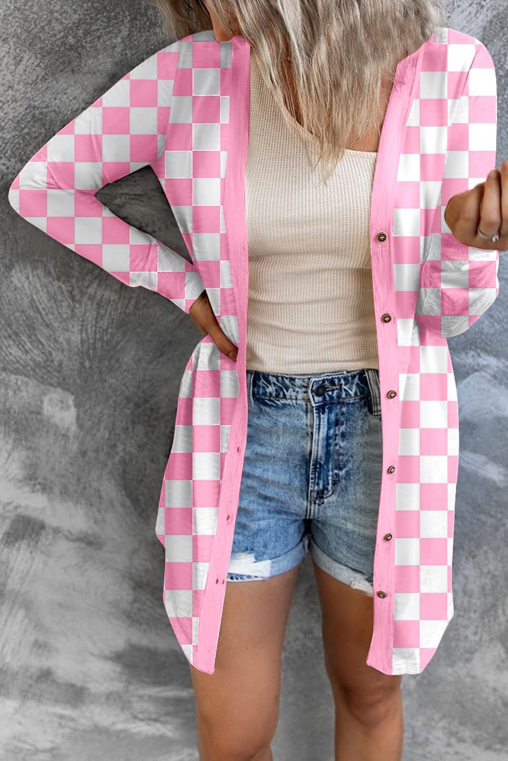 Women's Checkered Mid-Length Knit Cardigan {6 Options}