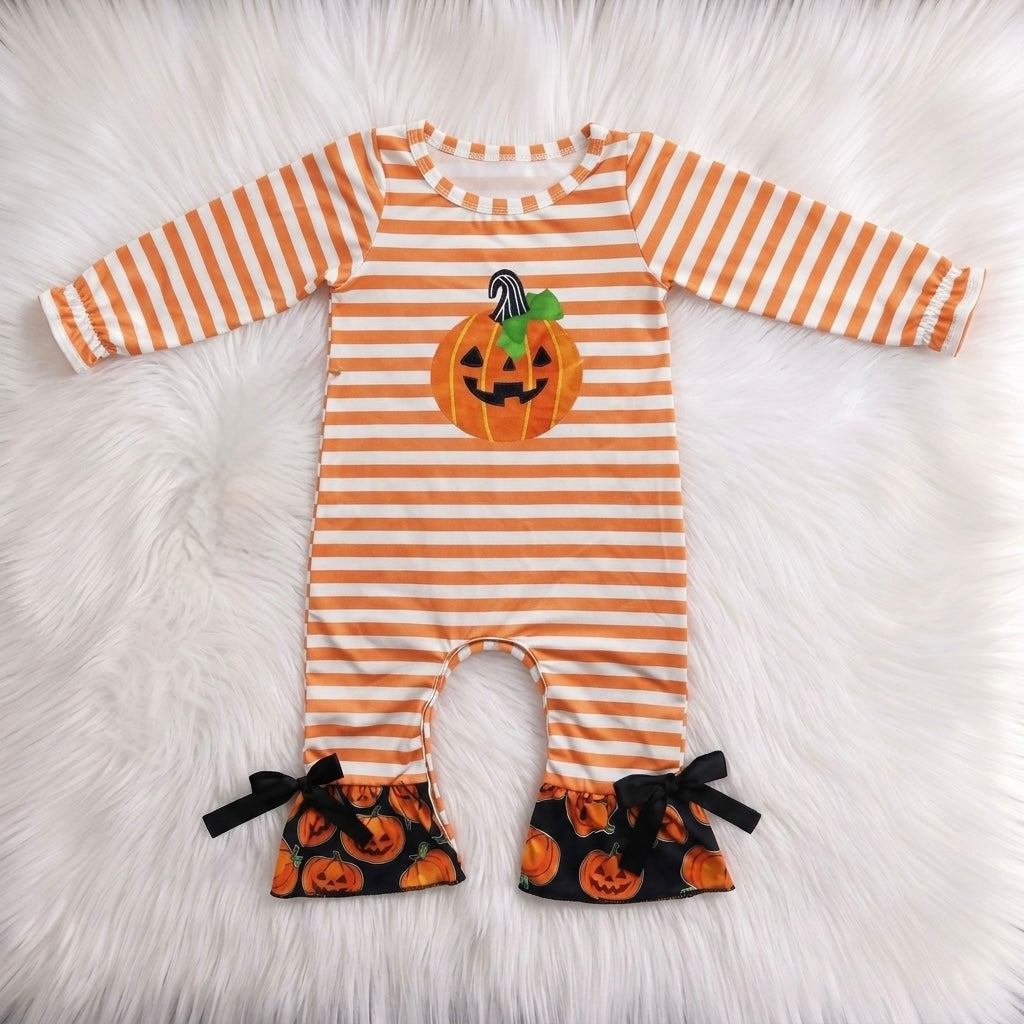 Pumpkin Orange Striped Romper