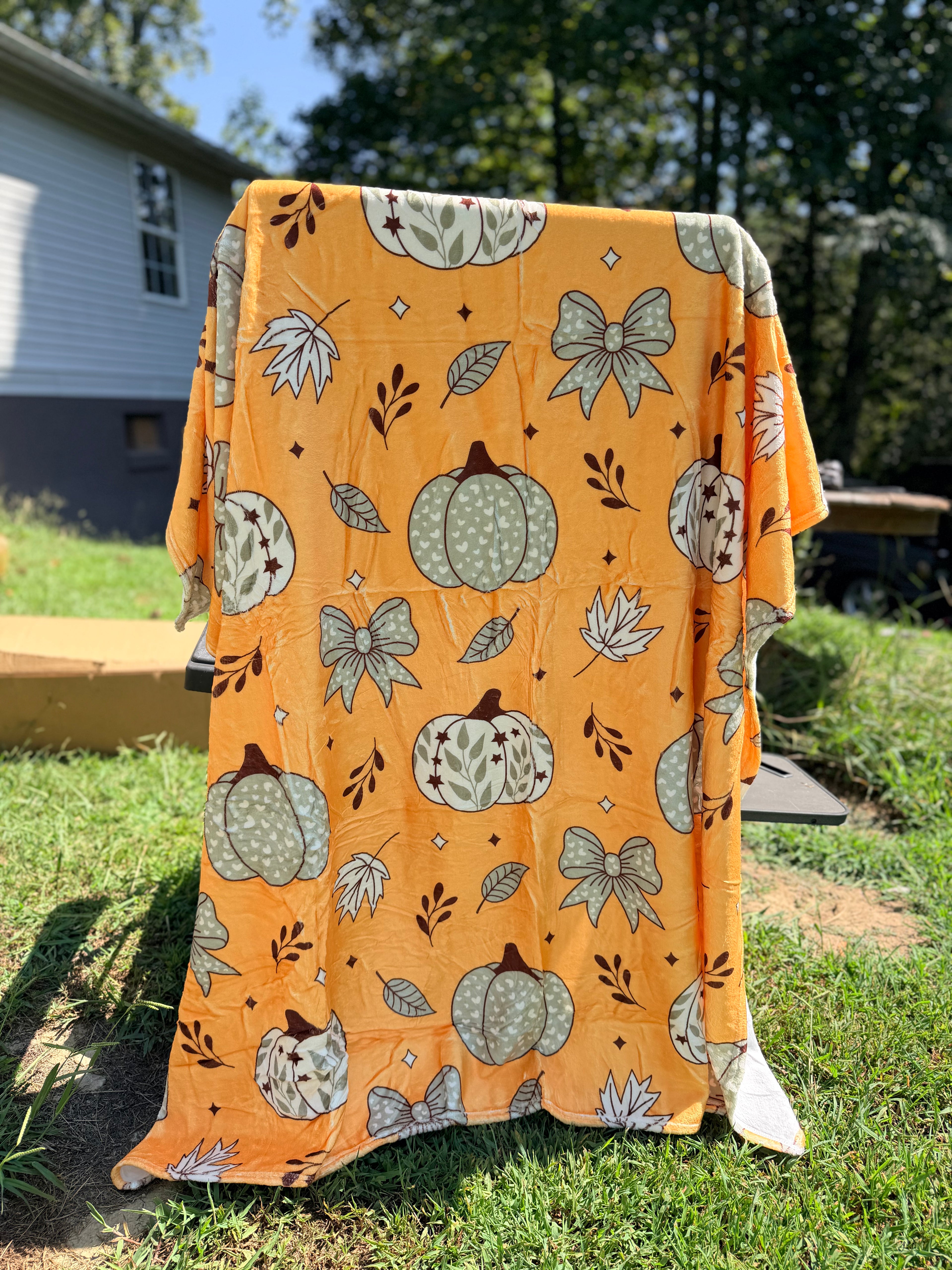Rustic Orange Pumpkins And Bows Fleece Blanket