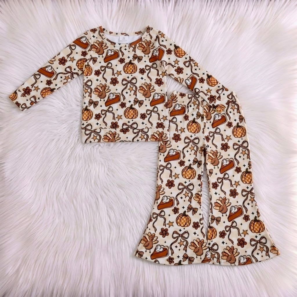 Pumpkin Pie Bows And Pumpkins Top W/ Flares