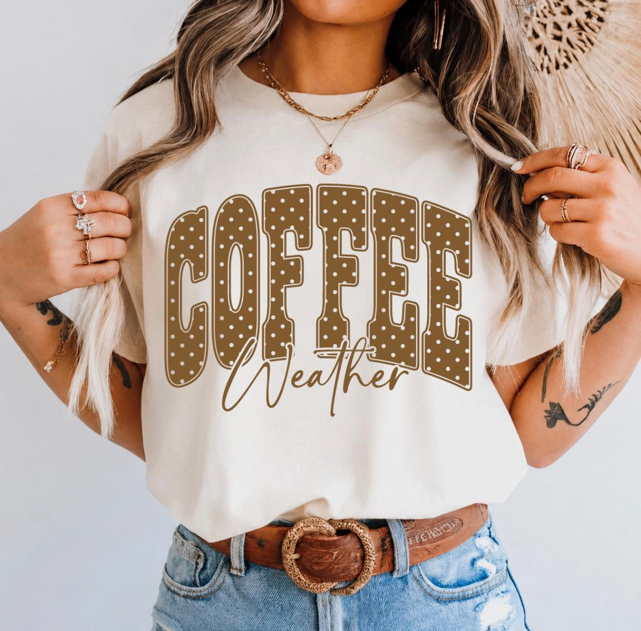 Gildan Polka Dot Coffee Weather Tee + Crewneck